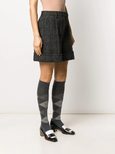 Shop Thom Browne Check High Waisted Shorts In Grey