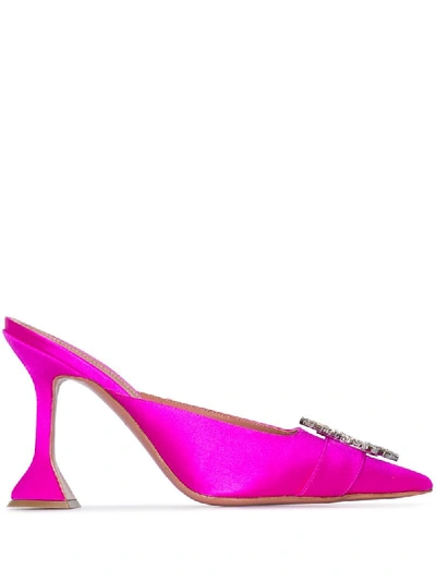 Shop Amina Muaddi Begum 95mm Crystal Buckle Mules In Pink