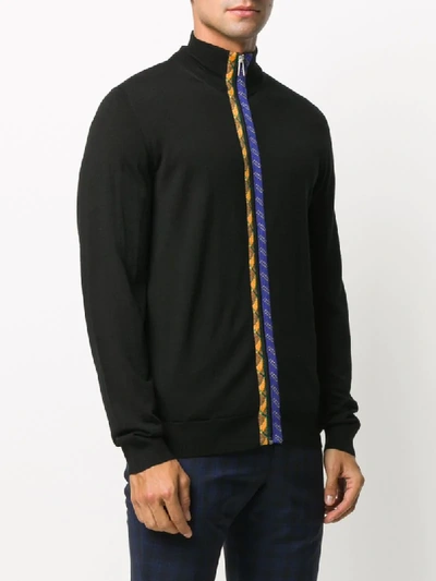 Shop Ps By Paul Smith 'rope' Trims Zip-through Cardigan In Black