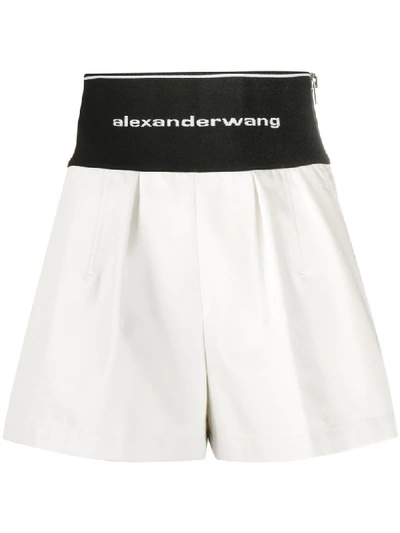 Shop Alexander Wang Logo Waistband Shorts In Neutrals