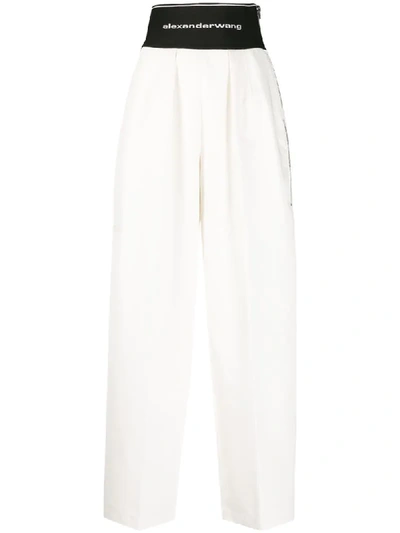 Shop Alexander Wang Logo Print High-waisted Trousers In White