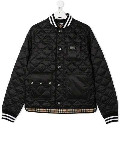 Shop Burberry Teen Diamond-quilt Bomber Jacket In Black