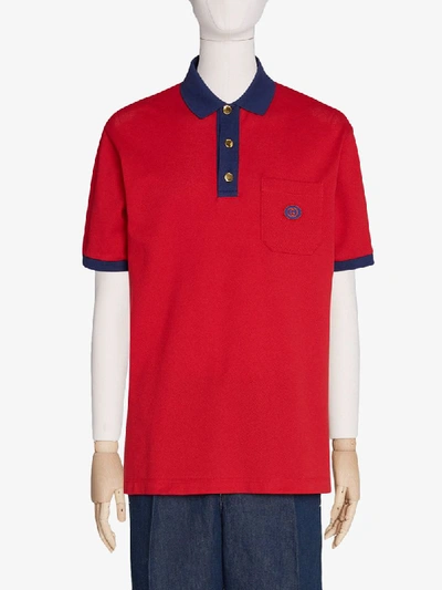 Shop Gucci Interlocking G Patch Polo Shirt In Red