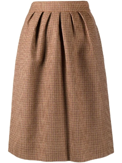 Shop Chloé Houndstooth Midi Skirt In Brown