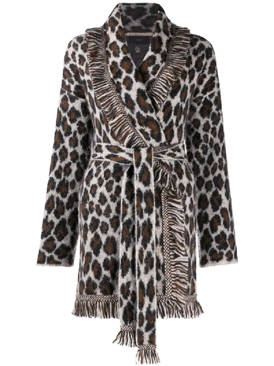 Shop Alanui Jacquard Leopard Pattern Cardigan In Neutrals