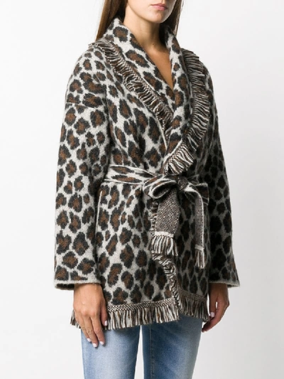 Shop Alanui Jacquard Leopard Pattern Cardigan In Neutrals