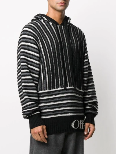 Shop Off-white Striped Knitted Hoodie In Black