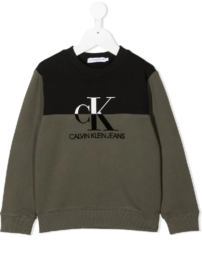 Shop Calvin Klein Logo Print Sweatshirt In Green