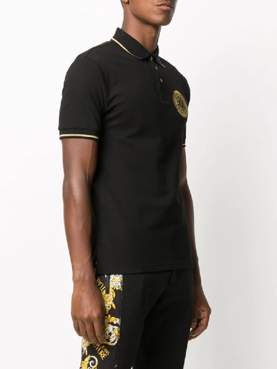 Shop Versace Jeans Couture Logo Embroidered Polo Shirt In Black