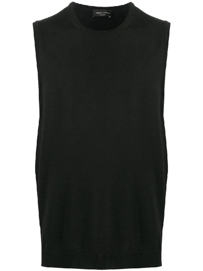 Shop Roberto Collina Fine Knit Ribbed Edge Vest In Black