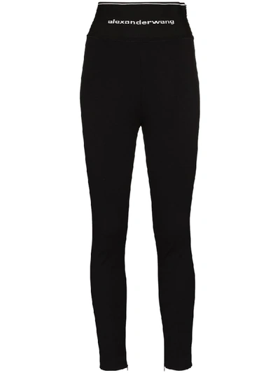 Shop Alexander Wang Logo-waistband Slim-fit Trousers In Black