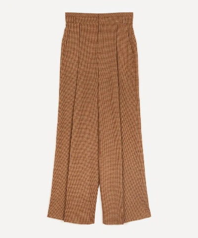 Shop Chloé Soft Houndstooth Wool Wide-leg Trousers In Beige