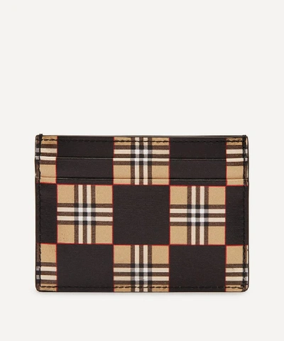 Shop Burberry Chequer Print Leather Card Case In Beige