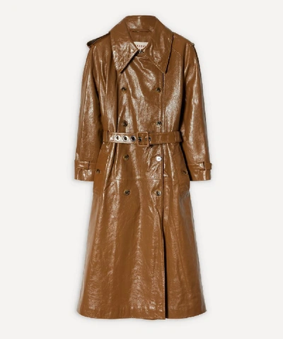 Shop Alexa Chung Leather Trench Coat In Olive Brown