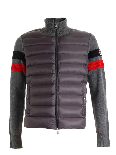 Shop Moncler Padded Cardigan In Grey