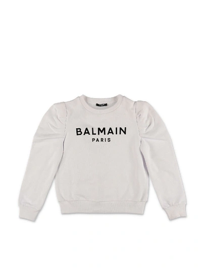 Shop Balmain White Sweatshirt With Embossed Sleeves