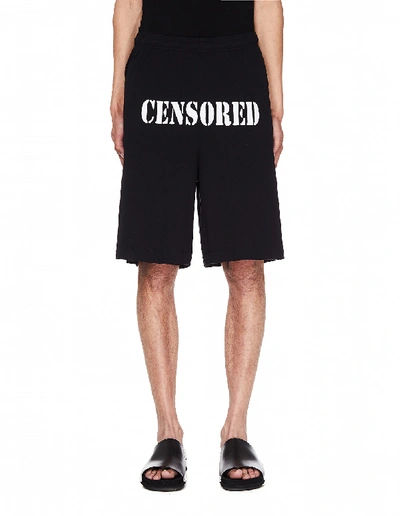 Shop Vetements Censored Cotton Shorts In Black