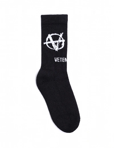 Shop Vetements Black Logo Cotton Socks In White