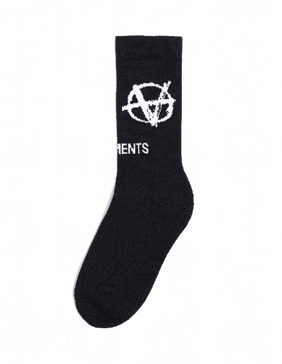 Shop Vetements Black Logo Cotton Socks In White