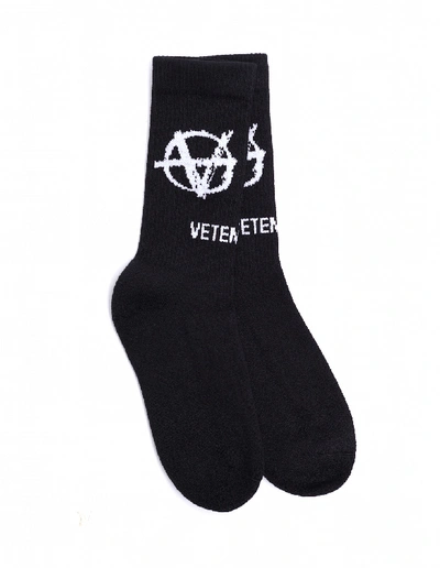 Shop Vetements Black Logo Cotton Socks In White