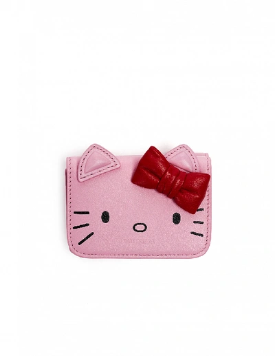 Shop Balenciaga Pink Leather Hello Kitty Wallet In White