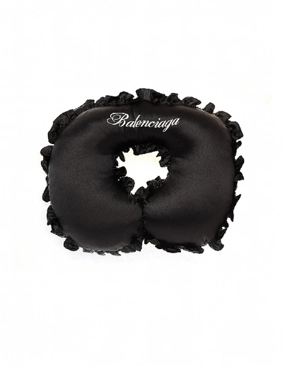 Shop Balenciaga Logo Silk Neck Pillow In Black