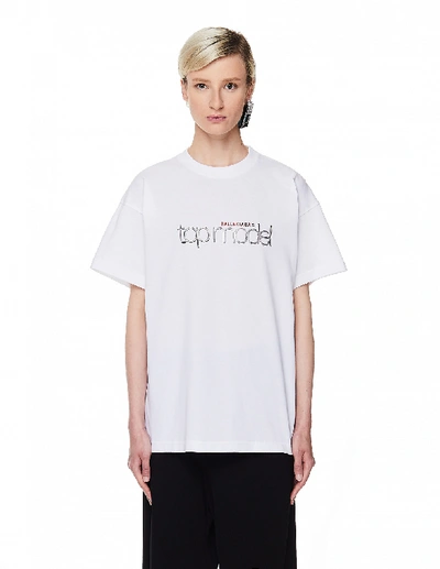Shop Balenciaga White Cotton Topmodel T-shirt