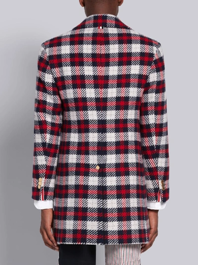 Shop Thom Browne Tricolor Cashmere Tartan Check Tweed Classic Bal Collar Overcoat In Blue