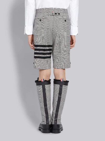 Shop Thom Browne Black And White Heavy Wool Prince Of Wales Classic 4-bar Shorts