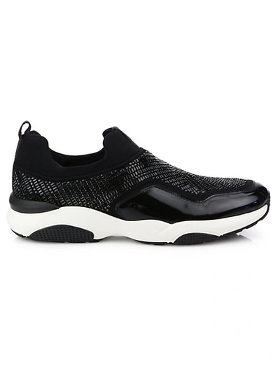 Shop Ferragamo Giolly Neoprene & Leather Slip-on Sneakers In Black