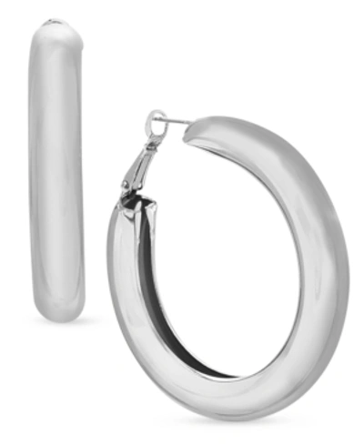 Shop Steve Madden Medium Tubular Hoop Earrings, 1.96" In Silver