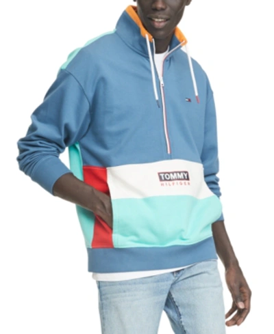 Shop Tommy Hilfiger Denim Men's Travis Quarter-zip Colorblock Sweatshirt In Marching Blue