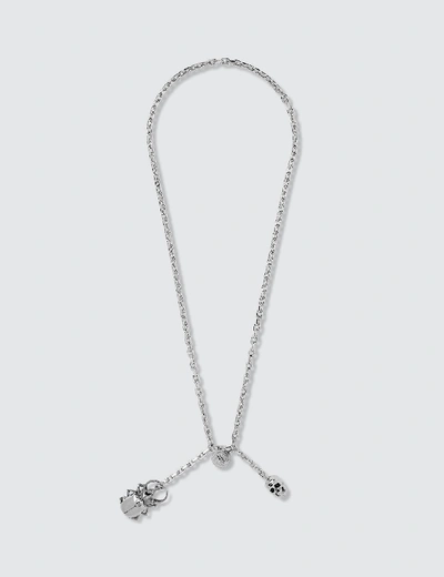 Shop Alexander Mcqueen Beatle And Skull Necklace In Silver