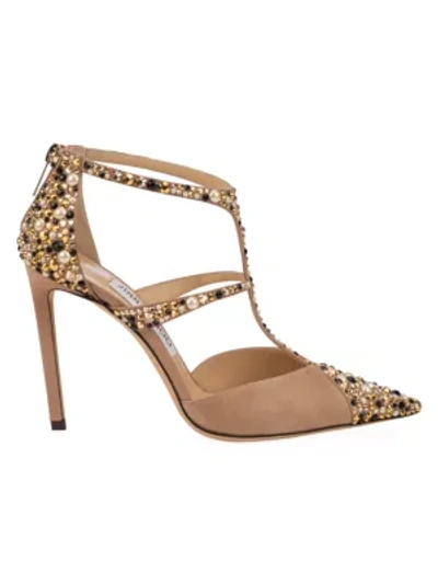 Shop Jimmy Choo Women's Saoni Embellished Suede T-strap Pumps In Pink