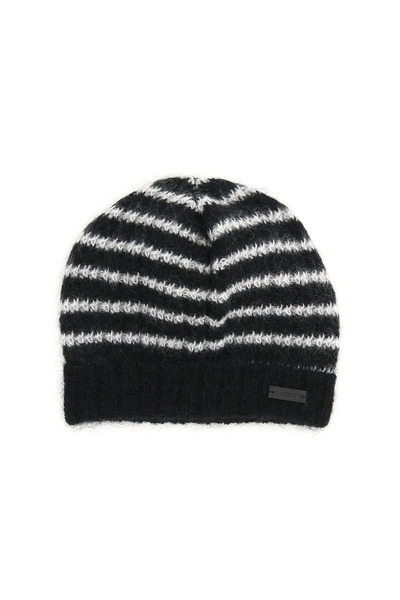 Shop Saint Laurent Maille Mariniere Beanie In White,black