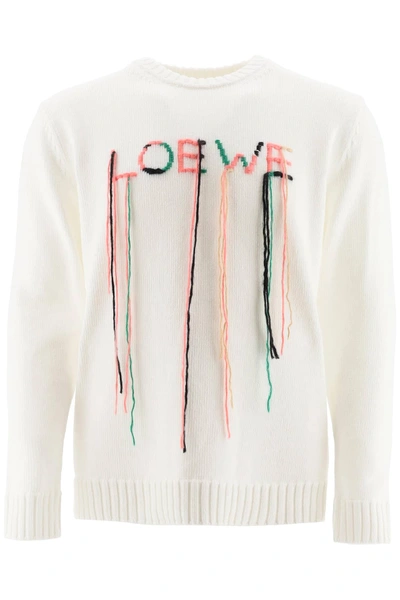 Shop Loewe Sweater With Logo Embroidery In White