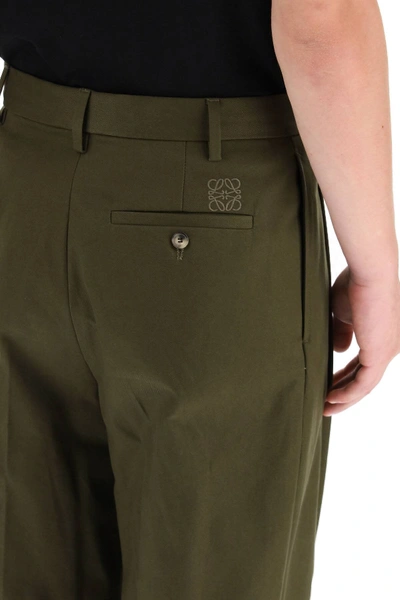 Shop Loewe Chino Trousers Anagram Embroidery In Khaki,green
