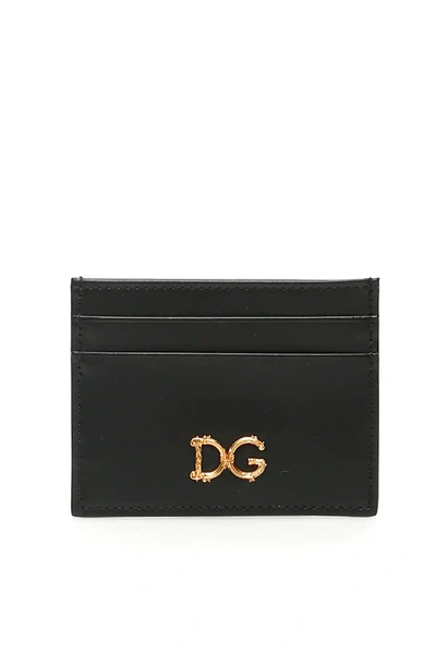 Shop Dolce & Gabbana Leather Cardholder With Dg Barocco In Black