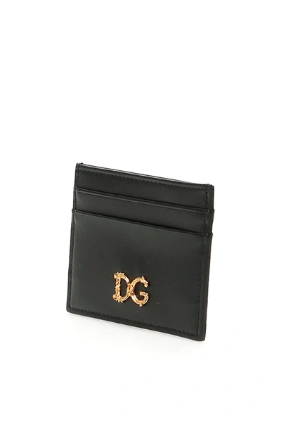 Shop Dolce & Gabbana Leather Cardholder With Dg Barocco In Black
