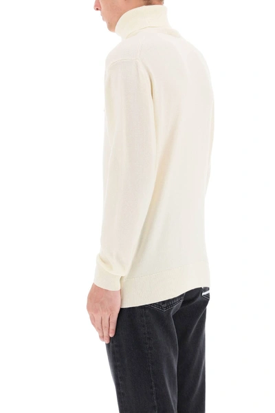 Shop Kenzo Turtleneck Sweater With Tiger Patch In White,beige