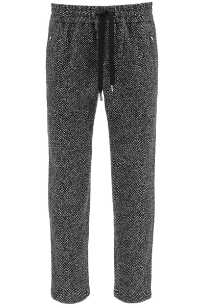Shop Dolce & Gabbana Chevron Wool Jogger Pants In Grey,black
