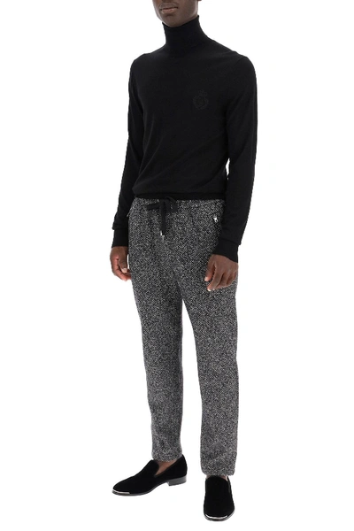 Shop Dolce & Gabbana Chevron Wool Jogger Pants In Grey,black