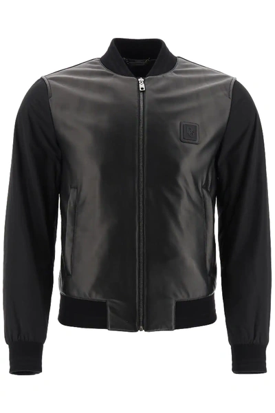 Shop Dolce & Gabbana Leather And Nylon Bomber Jacket In Black