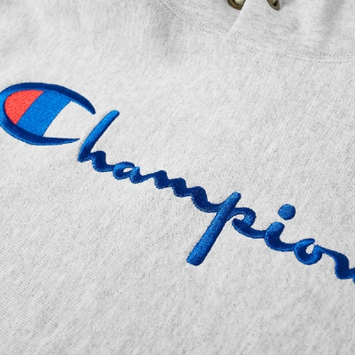 Shop Champion Reverse Weave Script Logo Hoody In Grey