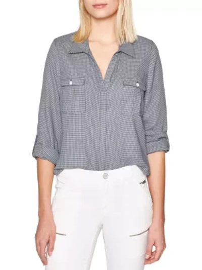 Shop Joie Women's Booker Mini Check Button-down Shirt In Dark Navy