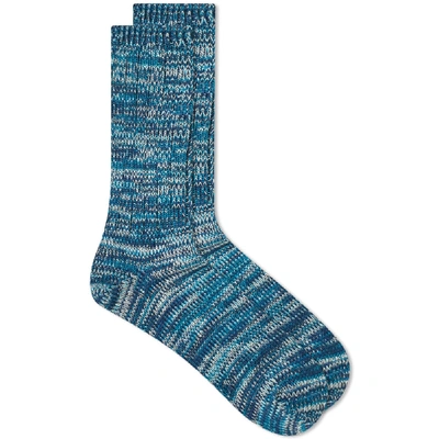 Shop Anonymous Ism 5 Colour Mix Crew Sock In Blue
