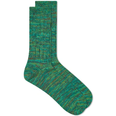 Shop Anonymous Ism 5 Colour Mix Crew Sock In Green