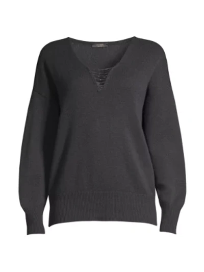 Shop Peserico Chain Detail Wool-blend V-neck Sweater In Charcoal