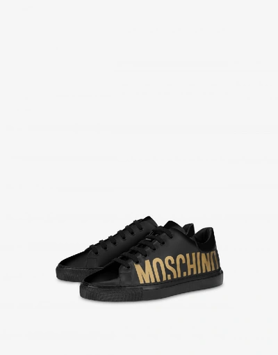 Shop Moschino Maxi Logo Patent Leather Sneakers In Black