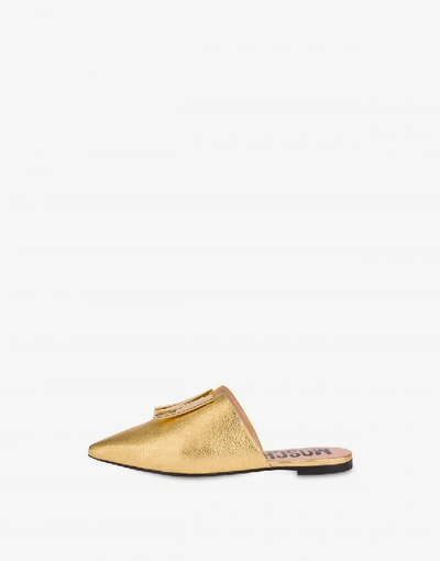 Shop Moschino Laminated Mules M In Gold